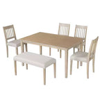6 Set Pranzo Retrò con Tavolo Rettangolare in Legno e 4 Sedie con Panca