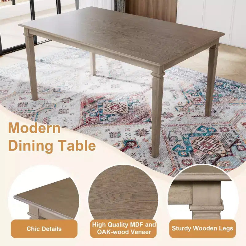 6 Set Pranzo Retrò con Tavolo Rettangolare in Legno e 4 Sedie con Panca