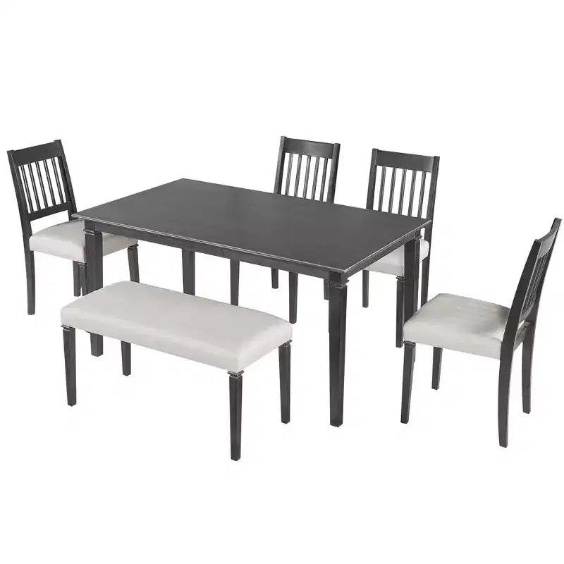 6 Set Pranzo Retrò con Tavolo Rettangolare in Legno e 4 Sedie con Panca