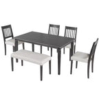 6 Set Pranzo Retrò con Tavolo Rettangolare in Legno e 4 Sedie con Panca