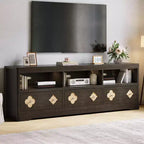 70in TV Stand for TVs Up to 85, Mid Century Modern Entertainment Center with Storage Engraving Drawer and Open Shelves, for Living Room, Bedroom