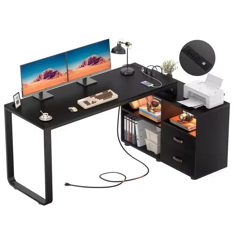 Scrivania angolare a L da 62" con cassetto portadocumenti e luci LED