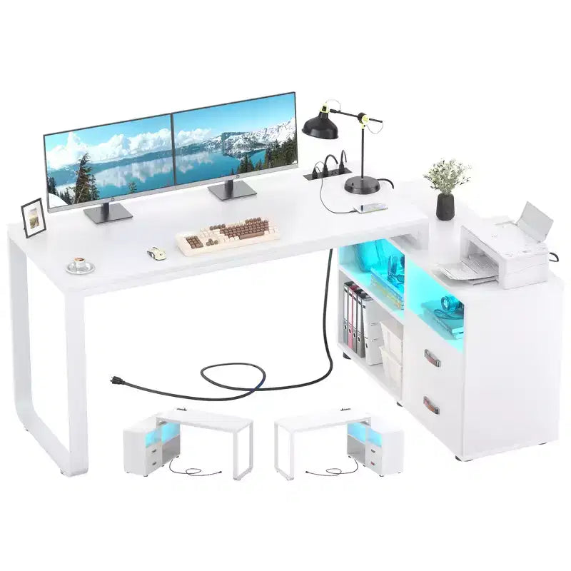 Scrivania angolare a L da 62" con cassetto portadocumenti e luci LED