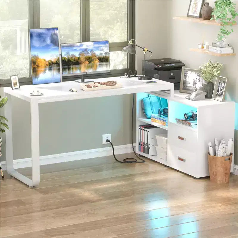 Scrivania angolare a L da 62" con cassetto portadocumenti e luci LED