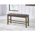   Counter Height Upholstered Dining Bench, Faux Leather Seat, Light Brown Finish