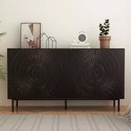  Modern Black Wooden Sideboard, Kitchen Storage Cabinet with Adjustable Shelves and Vacuum-Formed Door Design, Suitable for Kitchens, Black