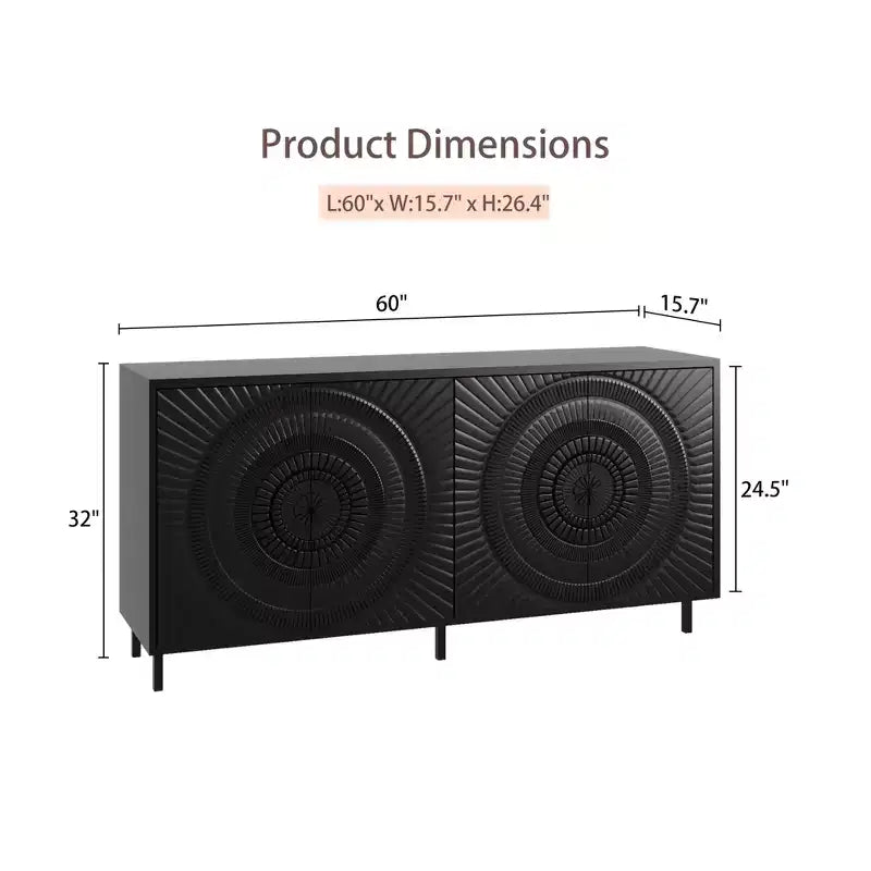 Credenza moderna in legno nero, mobile contenitore da cucina con ripiani regolabili e design dell'anta termoformata, adatta per cucine, nero