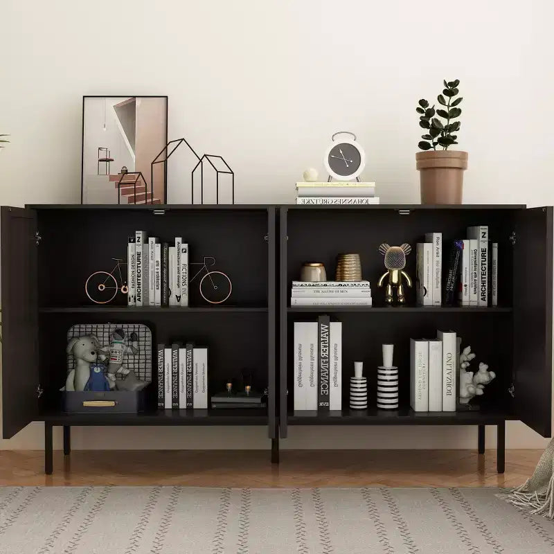 Credenza moderna in legno nero, mobile contenitore da cucina con ripiani regolabili e design dell'anta termoformata, adatta per cucine, nero
