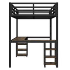 Letto a soppalco Twin XL in metallo con scrivania e mensole, letto a soppalco con scala e ringhiere, struttura per letto a soppalco per camera da letto, nero