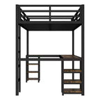 Letto a soppalco Twin XL in metallo con scrivania e mensole, letto a soppalco con scala e ringhiere, struttura per letto a soppalco per camera da letto, nero