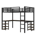 Letto a soppalco Twin XL in metallo con scrivania e mensole, letto a soppalco con scala e ringhiere, struttura per letto a soppalco per camera da letto, nero