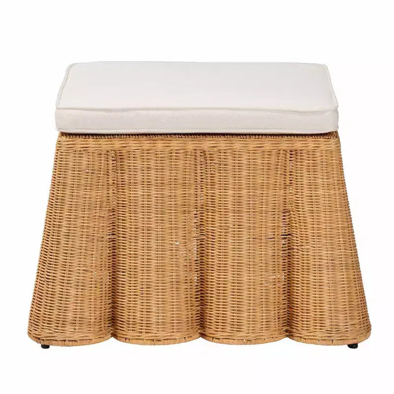Pouf Smerlato in Rattan Color Miele: Quadrato Imbottito, Nessun Assemblaggio, Poliestere, Compensato
