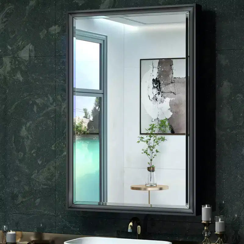  24 in. W x 36 in. H Metal Framed Black Rectangular Framed Recessed/Surface Mount with Mirror,Black