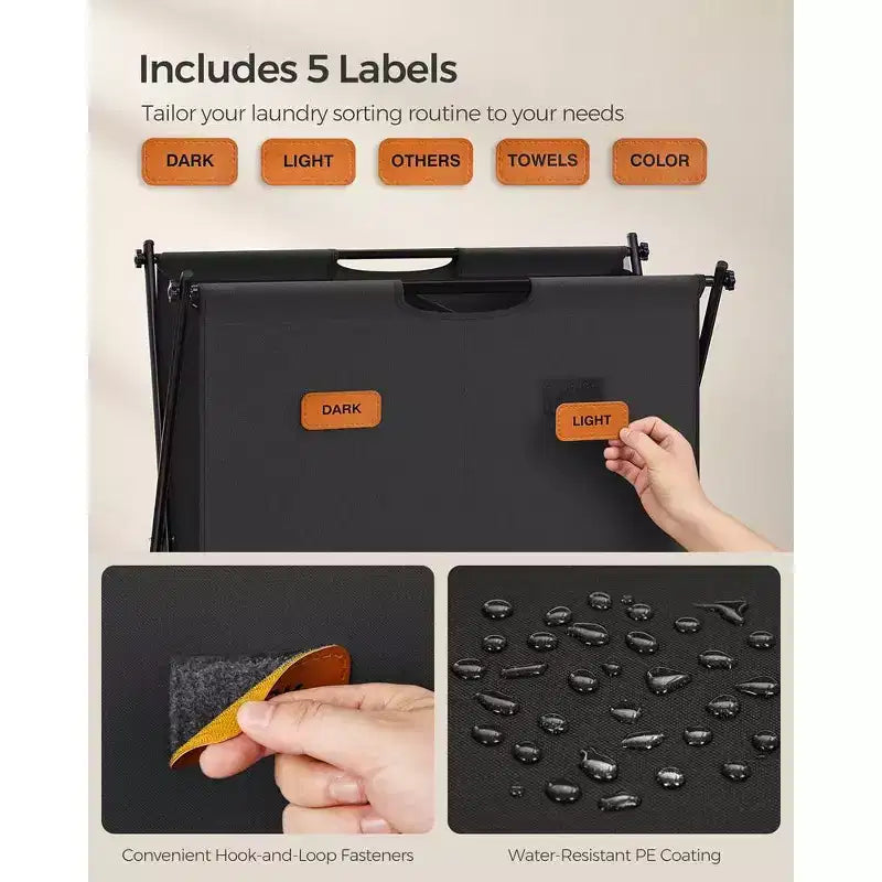 Cesto della Biancheria, Cesto per il Bucato, Cesto Portabiancheria Pieghevole a X, Organizzatore di Vestiti con Etichette Personalizzabili